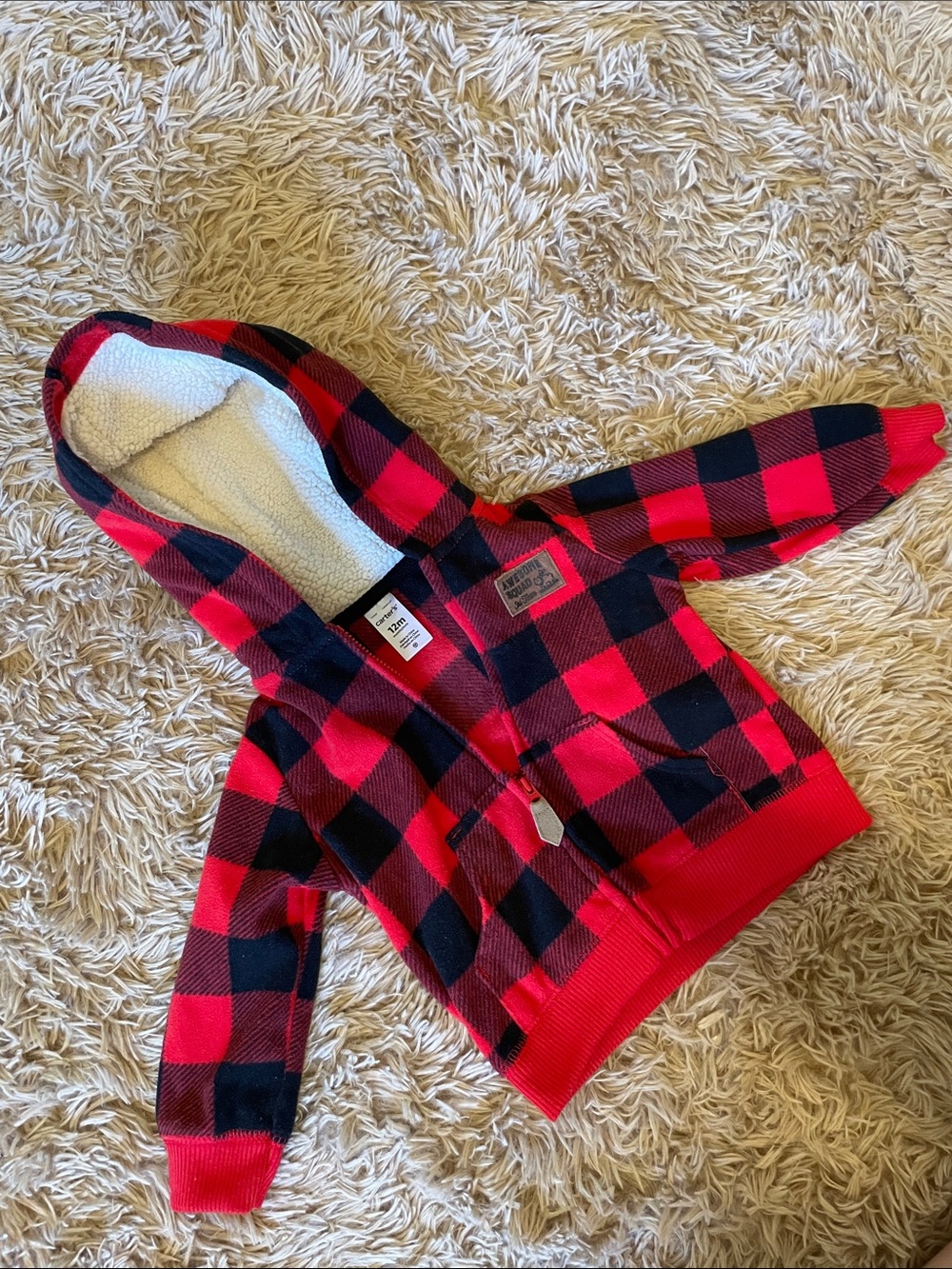 Carter's Red & Black Buffalo Plaid Sherpa-Lined Hooded Zip Jacket